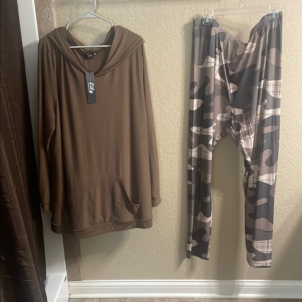 Brown Tunic Top and Camouflage Leggings